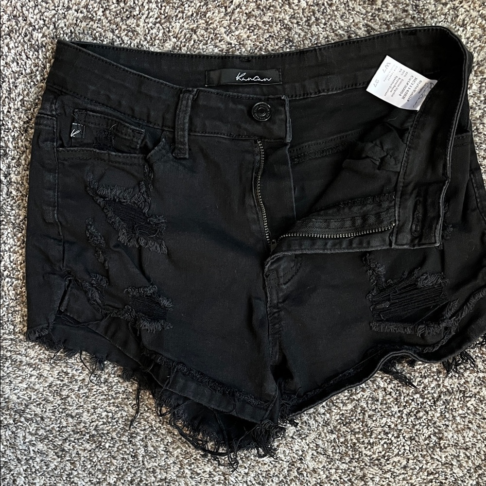 KanCan Women's Black Frayed Jean Shorts